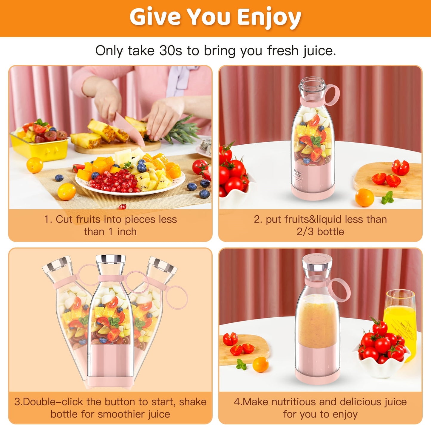 11.83 Fl Oz Battery Powered Blender, White