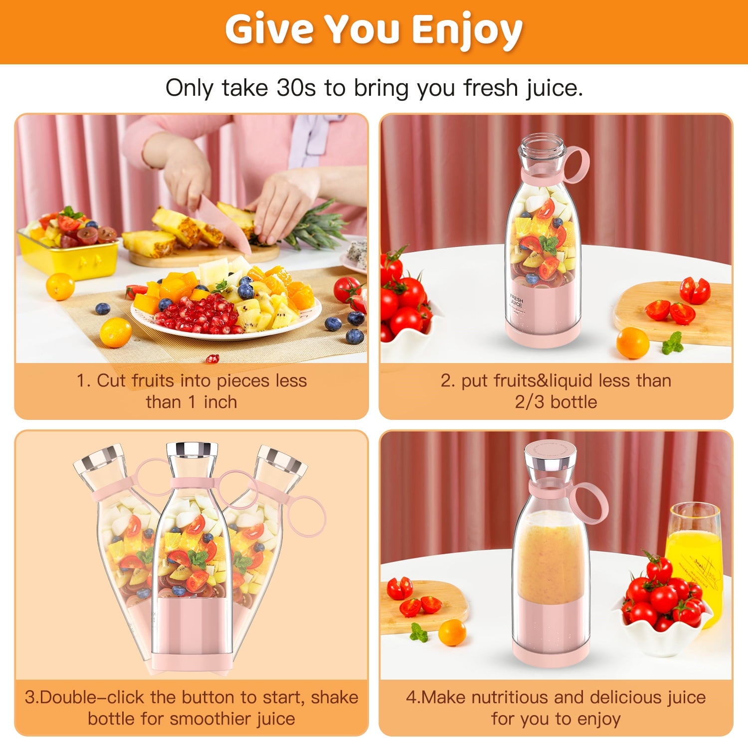 11.83 Fl Oz Battery Powered Blender, White